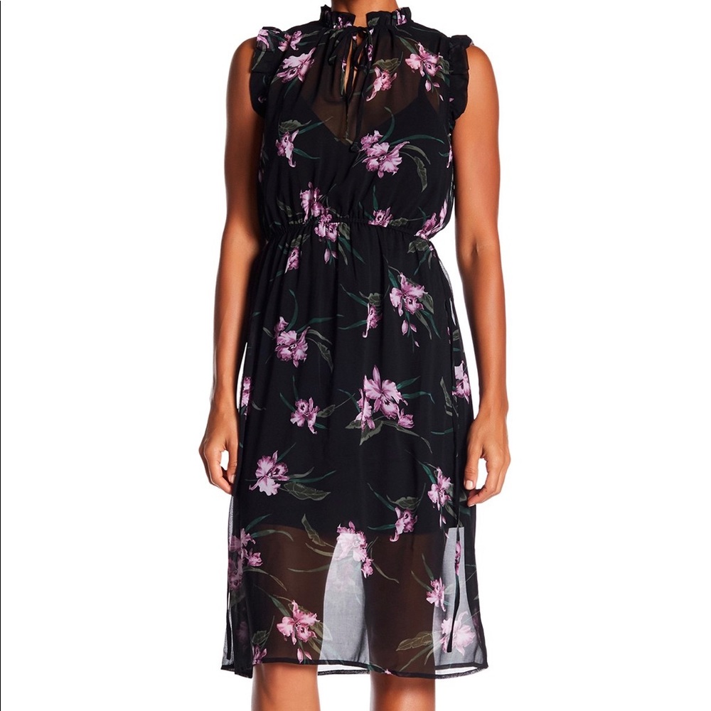 BB Dakota Sheer Floral Sleeveless Midi Dress